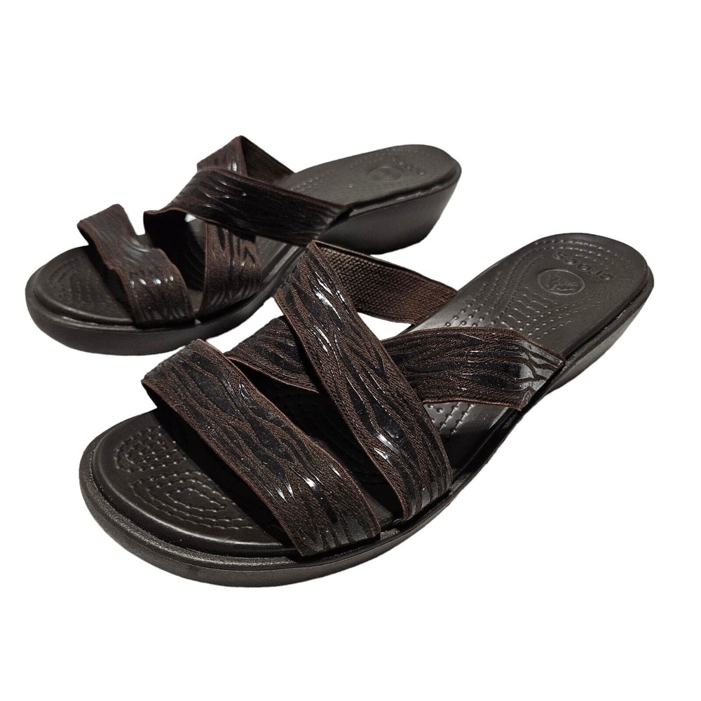 CROCS Molalla II Sandal Women's Sz 9 Criss-cross Elastic Strap Brown Zebra Print